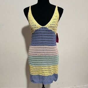 Shoedazzle Women’s M Multicolor Babydoll Crochet Boho Cottagecore Mini Dress